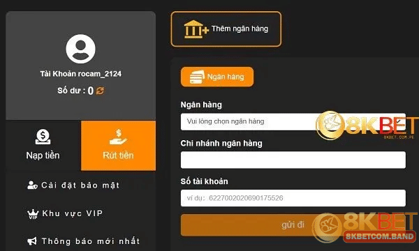 Danh sách rút tiền 8KBET được nhà cái hỗ trợ xử lý tương ứng